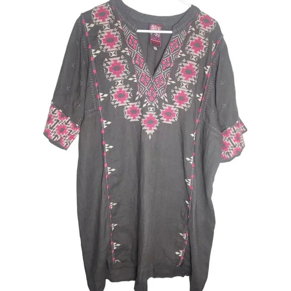 Johnny Was Gray and Pink Embroidered Tunic Mini Dress / Size XL - Picture 2 of 13